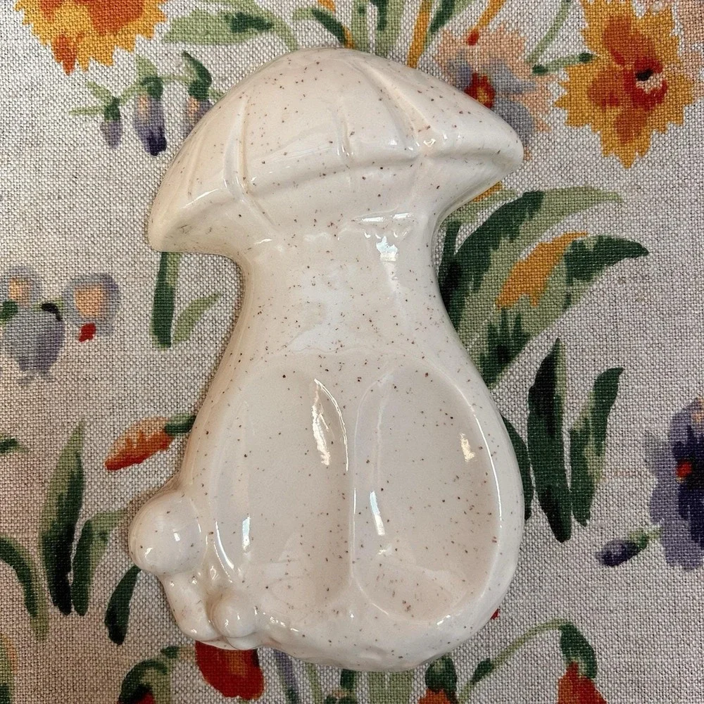 VTG 70s Speckled Mushroom Double Spoon Rest Holland Mold Cottagecore Fairy Retro